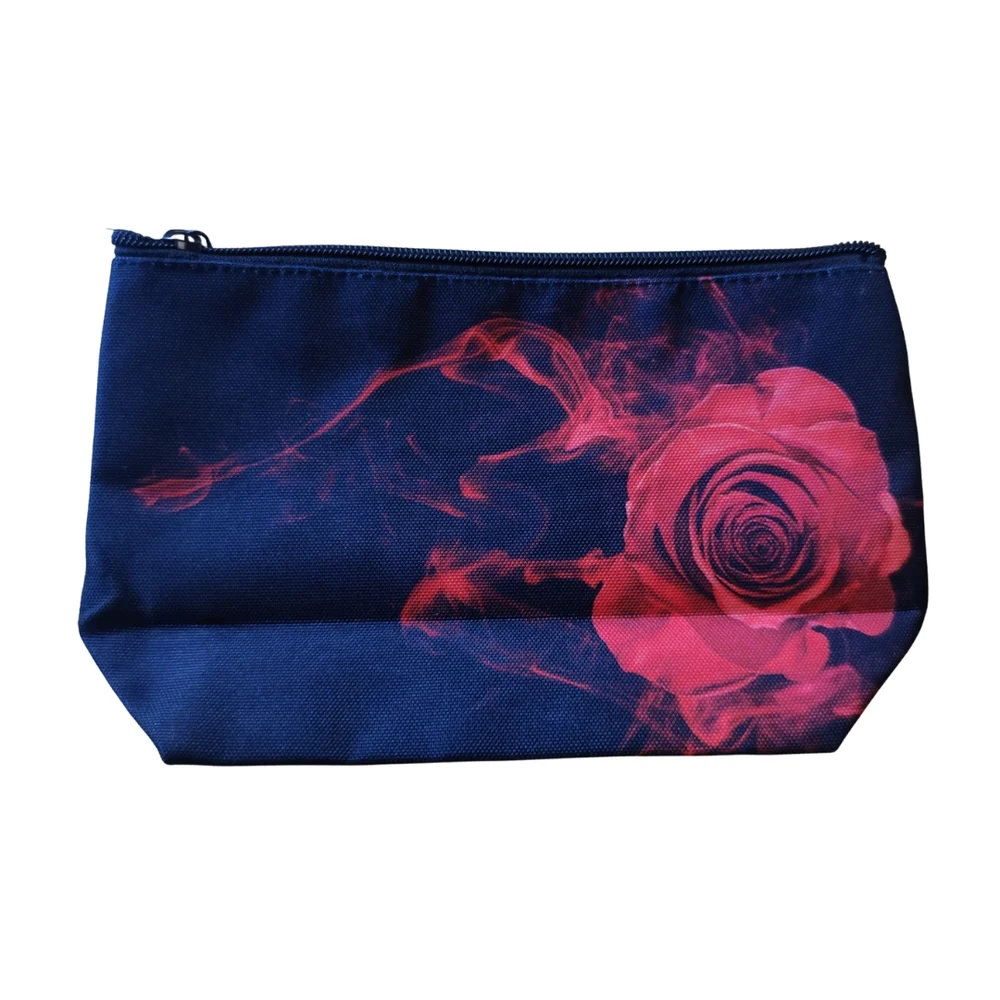✨ Black And Red Cosmetic Bag With Rose Design